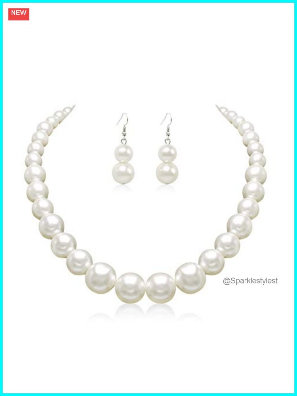 Faux Pearl Necklace Earring Set Silver Plated Glass Bead Jewelry Set